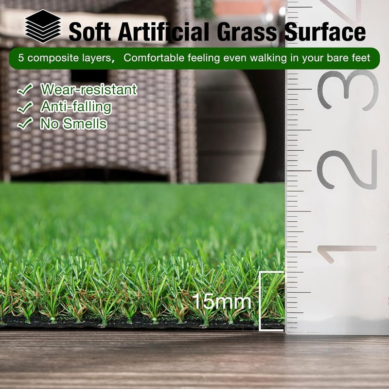 XLX TURF Artificial Grass Outdoor Turf Rug - 4FT X 6FT High Density Realistic Fake Grass Carpet for Patio Balcony Indoor Flooring Decor 15mm/0.6inch Low Pile Height - Image 3